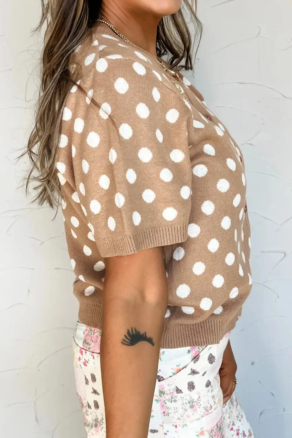 Polka Dot Button Front Short Sleeve Cardigan