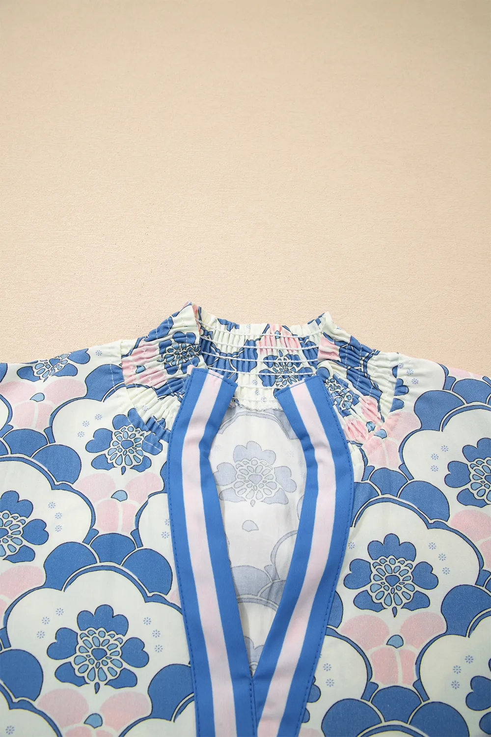 Sky Blue Floral Print Flounced Blouse