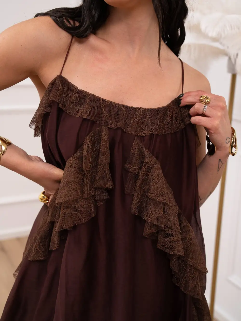 Lace Mini V Neck Dress
