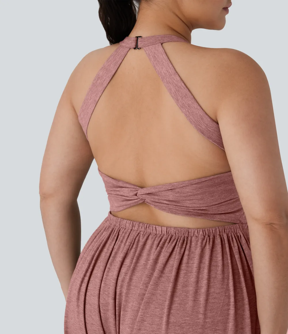 Backless Twisted Harem Casual Plus Size Jumpsuit with Side Pocket-Easy Peezy Edition