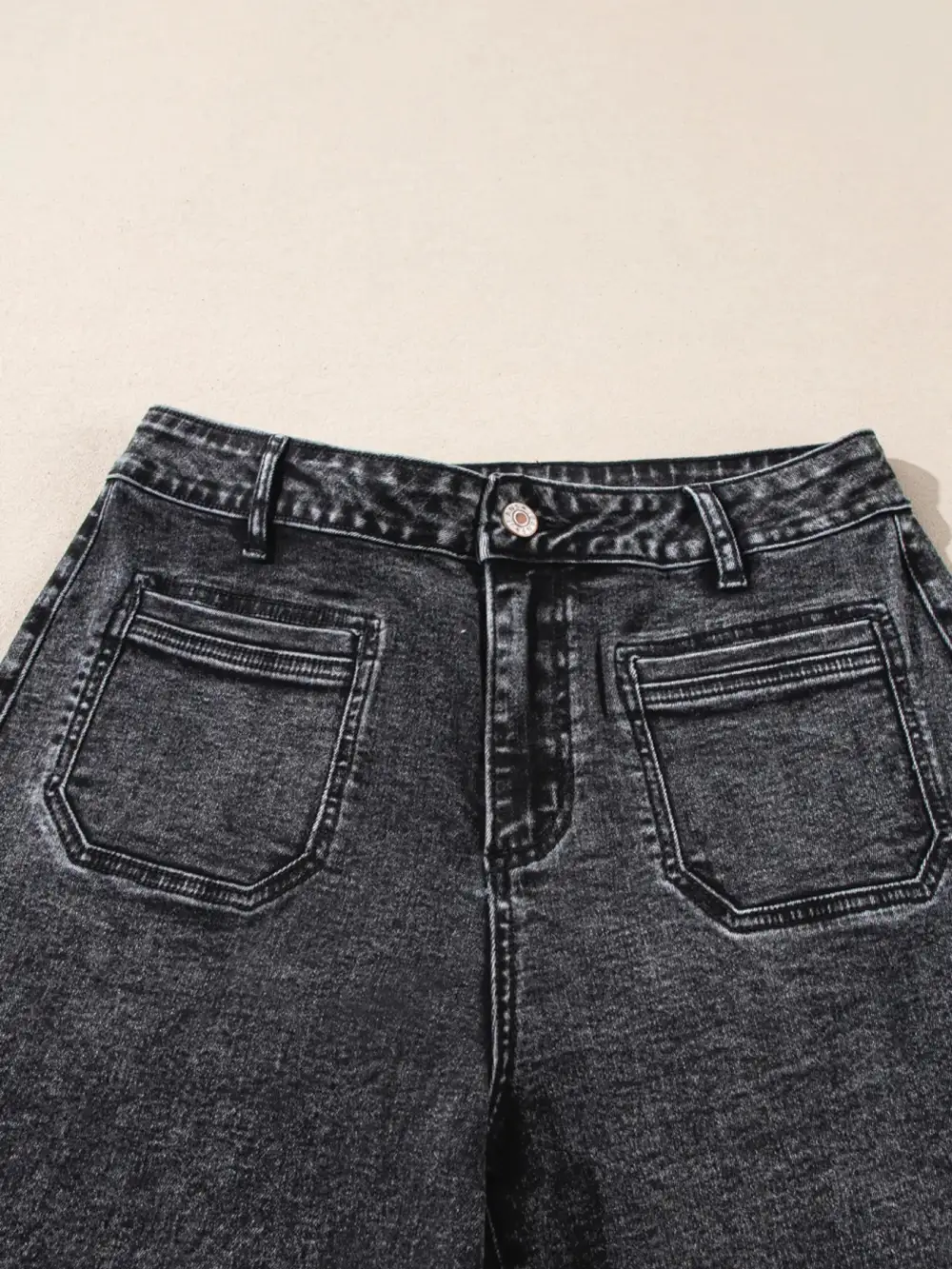 Textured High Waist Wide Leg Washed Denim Jeans