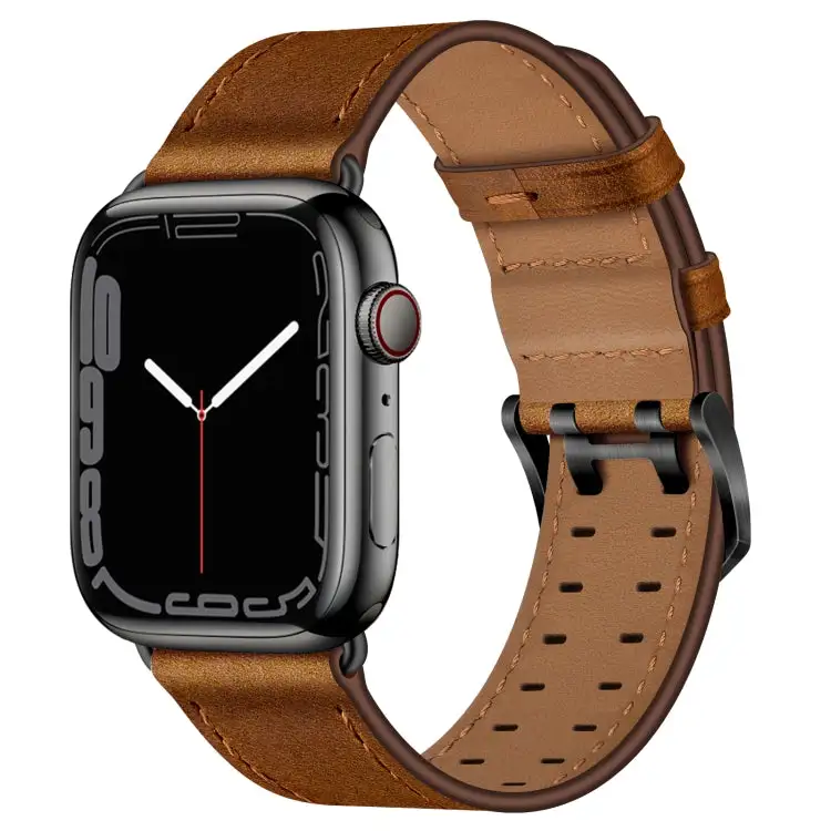 Double Buckles Leather Watch Band for Watch Series 9 & 8 & 7 41 mm / SE 3 & SE 2 & 6 & SE & 5 & 4 40 mm / 3 & 2 & 1 38 mm - Red Brown