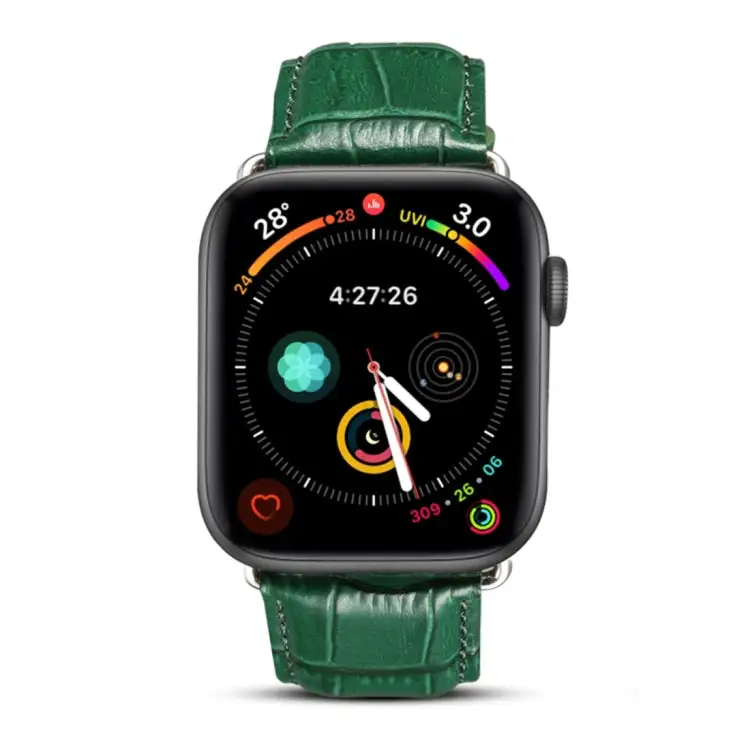 Crocodile Grain Cowhide Leather Watch Band for Watch Series 7 41 mm / 6 & SE & 5 & 4 40 mm / 3 & 2 & 1 38 mm - Green