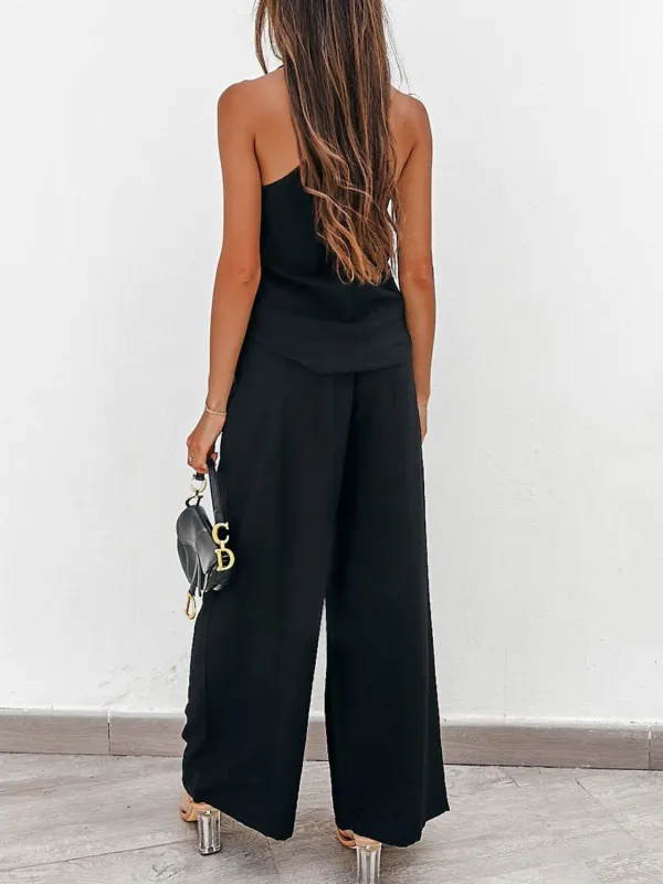 Spaghetti Strap Cami And Wide Leg Pants Set