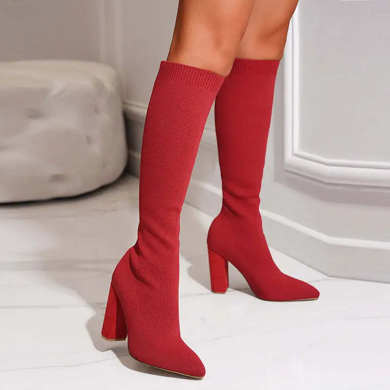 Knit Knee High Sock Boots High Heeled Stretch Boots  Outfits