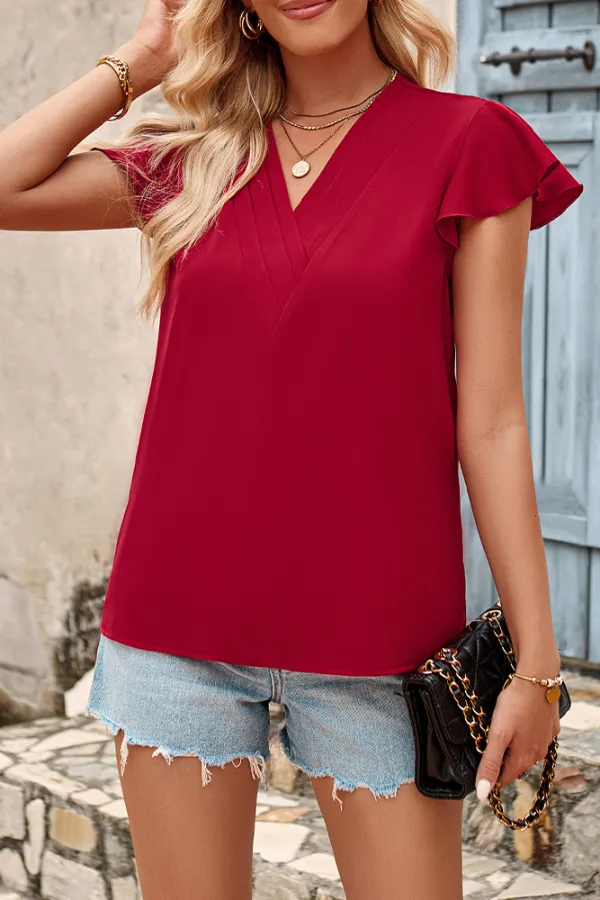 V Neck Ruffles Blouse