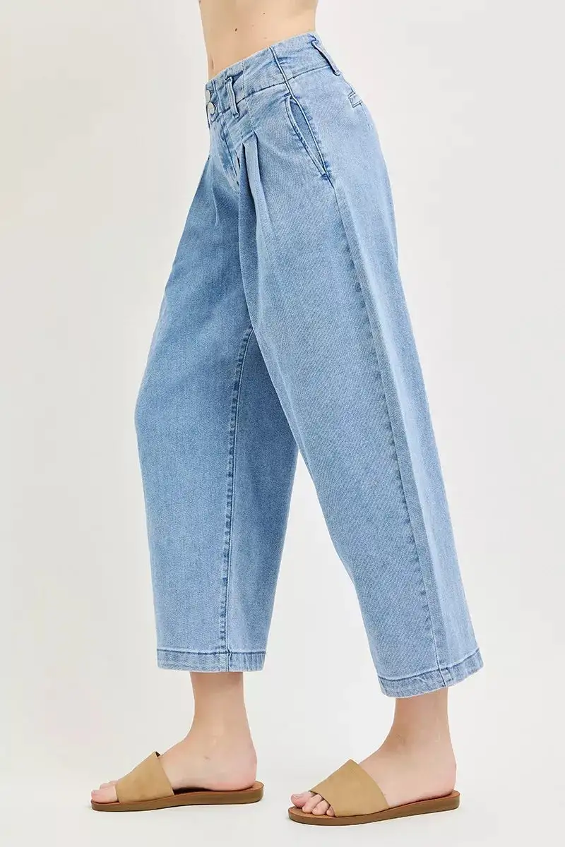 Pleated Barrel Leg Jeans