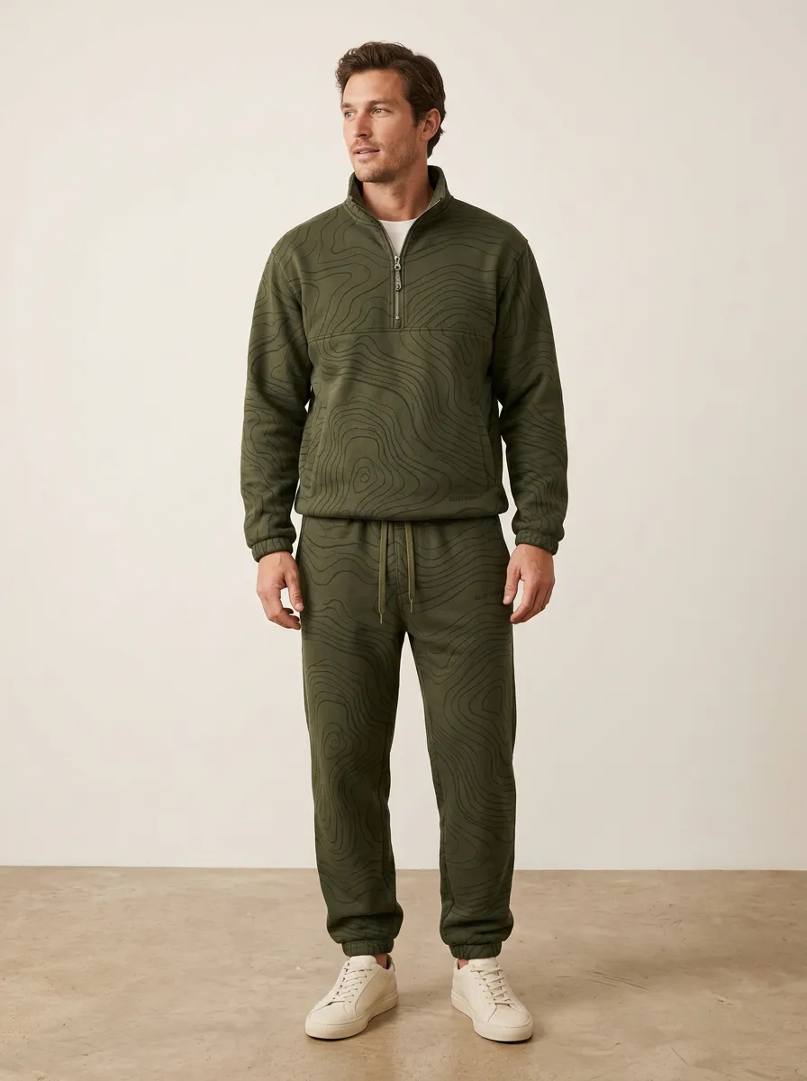 Men's Everyday Outdoor Hiking Topographic Print Jogger Set