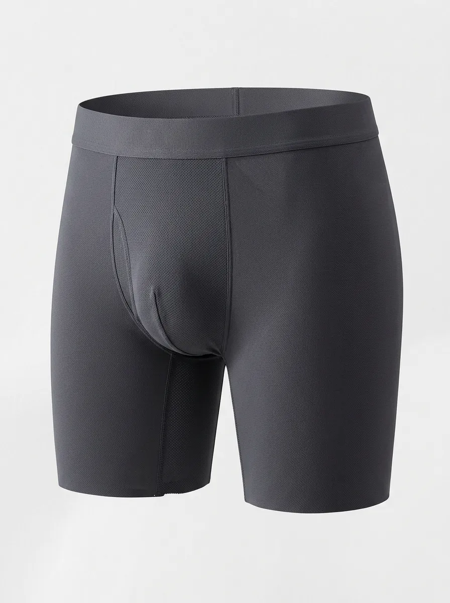 Men's Athletic Solid Grey Mesh Printed Boxer Briefs