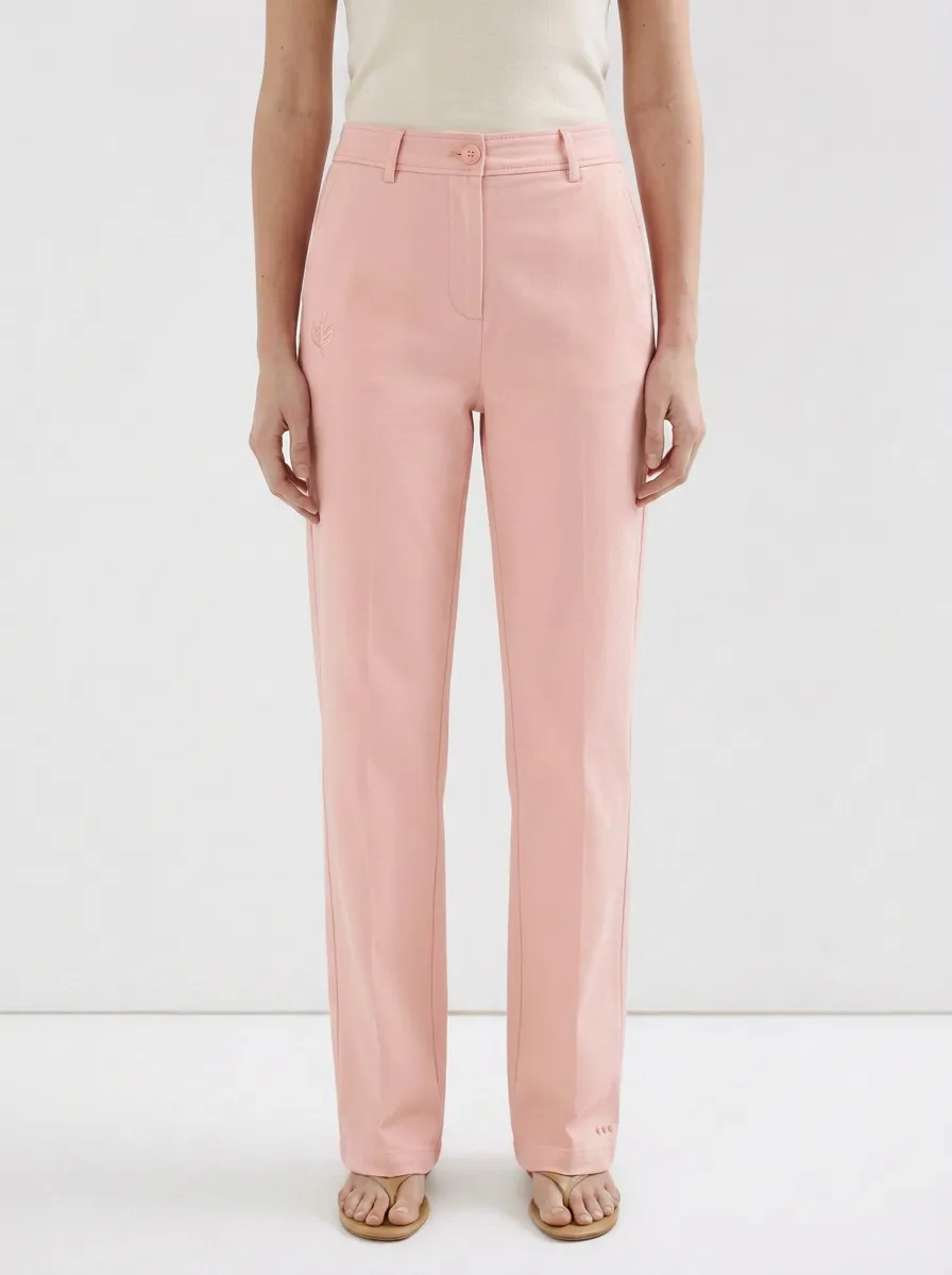Women's Minimalist Leaf Embroidered Mid-Rise Straight Leg Pants