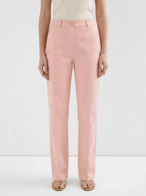 Women's Minimalist Leaf Embroidered Mid-Rise Straight Leg Pants