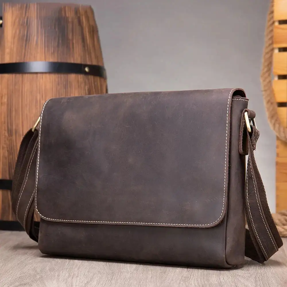 Vintage Dark Brown Leather Messenger Bag