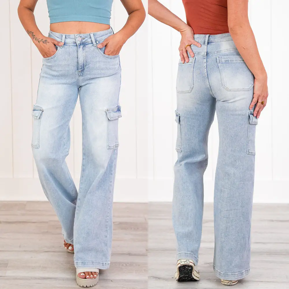Women's High Waist Straight Leg Multi Pocket Jeans