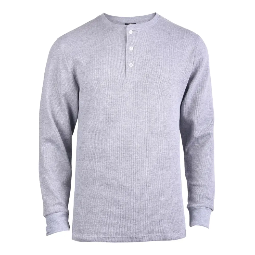 Men's Long-Sleeve Cotton Waffle-Knit Thermal Henley Shirt