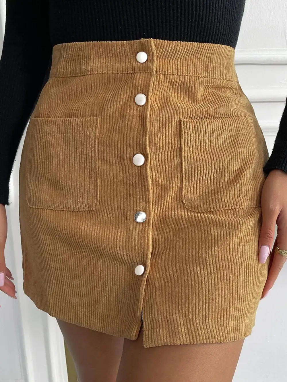 Bodycon Button Front Midi Skirt