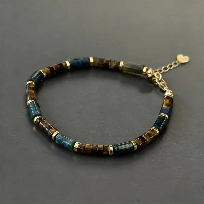 Lapis Lazuli Agate Tiger Eye Cylindrical Bead Bracelet