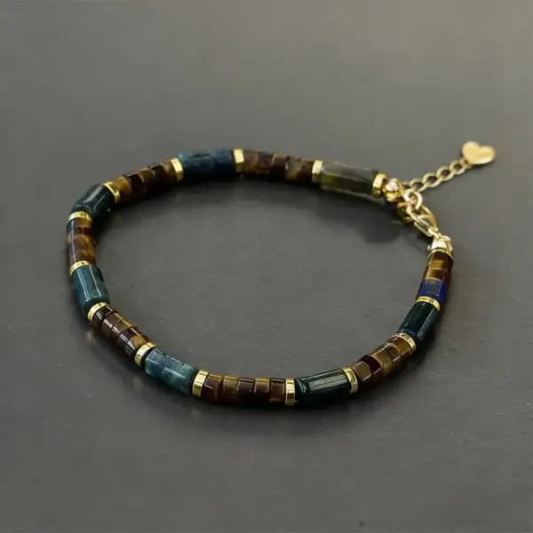 Lapis Lazuli Agate Tiger Eye Cylindrical Bead Bracelet