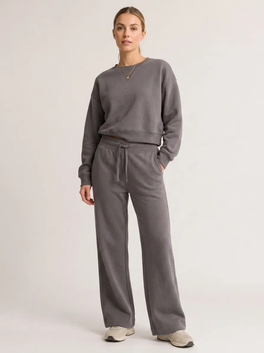Women's Casual Lounge Solid Grey Printed Sweatshirt Jogger Set