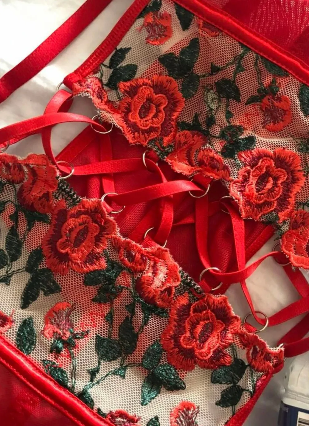 Refined Embroidered Garter Lingerie Set