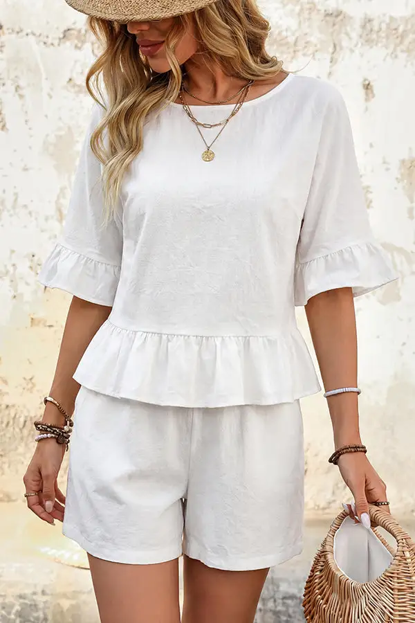 Ruffle Sleeves Casual Two Piece Set