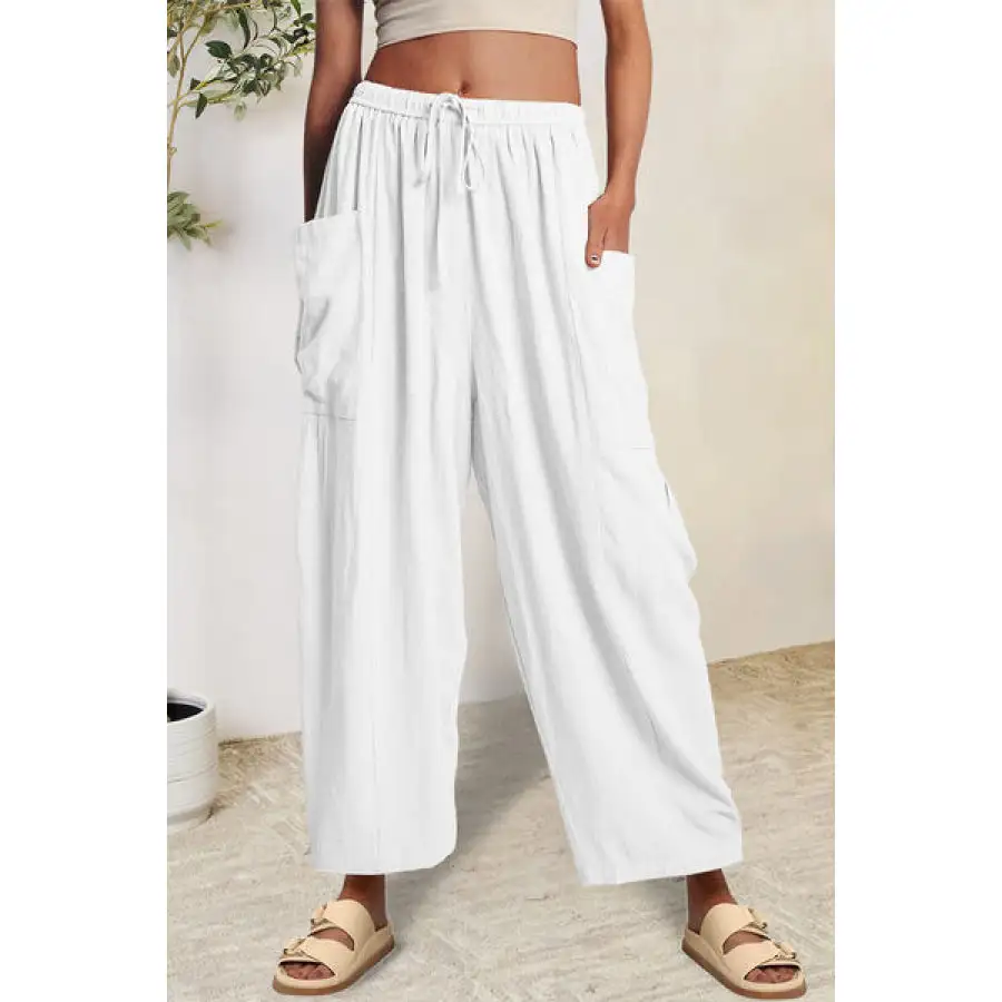 Full Size Pocketed Drawstring Wide Leg Pants