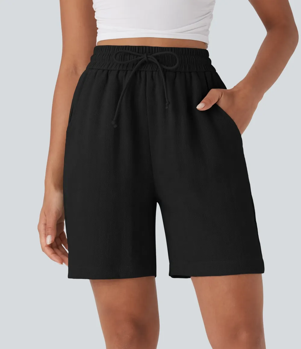 2026🔥High Waisted Drawstring Casual Linen-Feel Shorts with Pockets