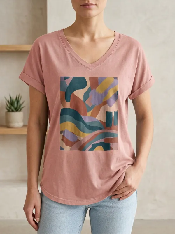 Women's Abstract Art Geometric Shapes Printed V-Neck T-Shirt Everyday Design
