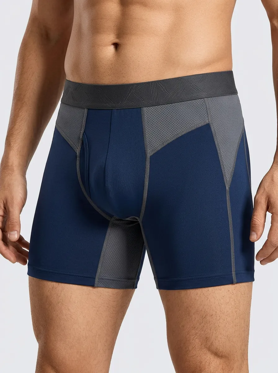 Men's Navy and Grey Color-Blocked Boxer Briefs