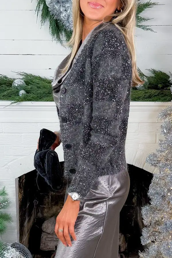 Silver Sequin Knit Cardigan