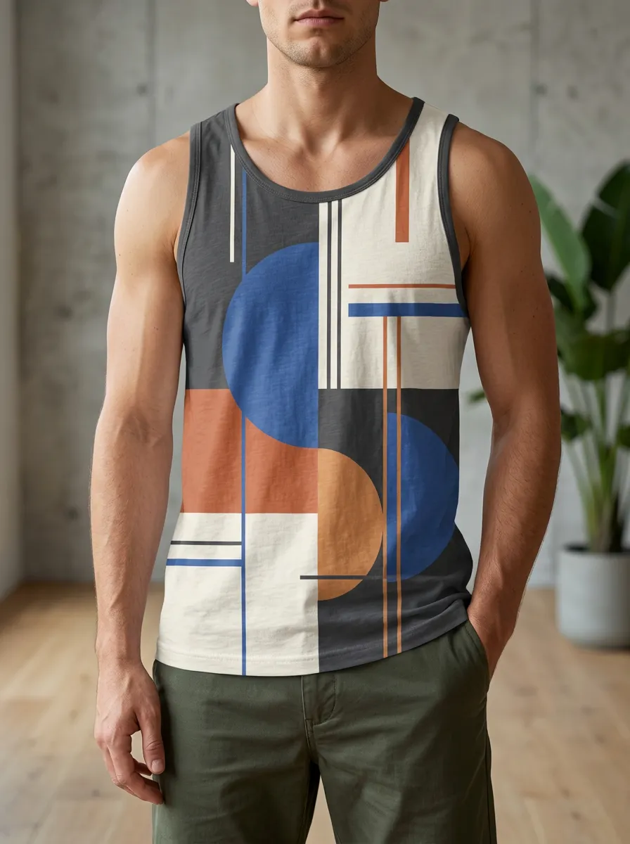 Men's Geometric Abstract Art Hip Length Tank Top
