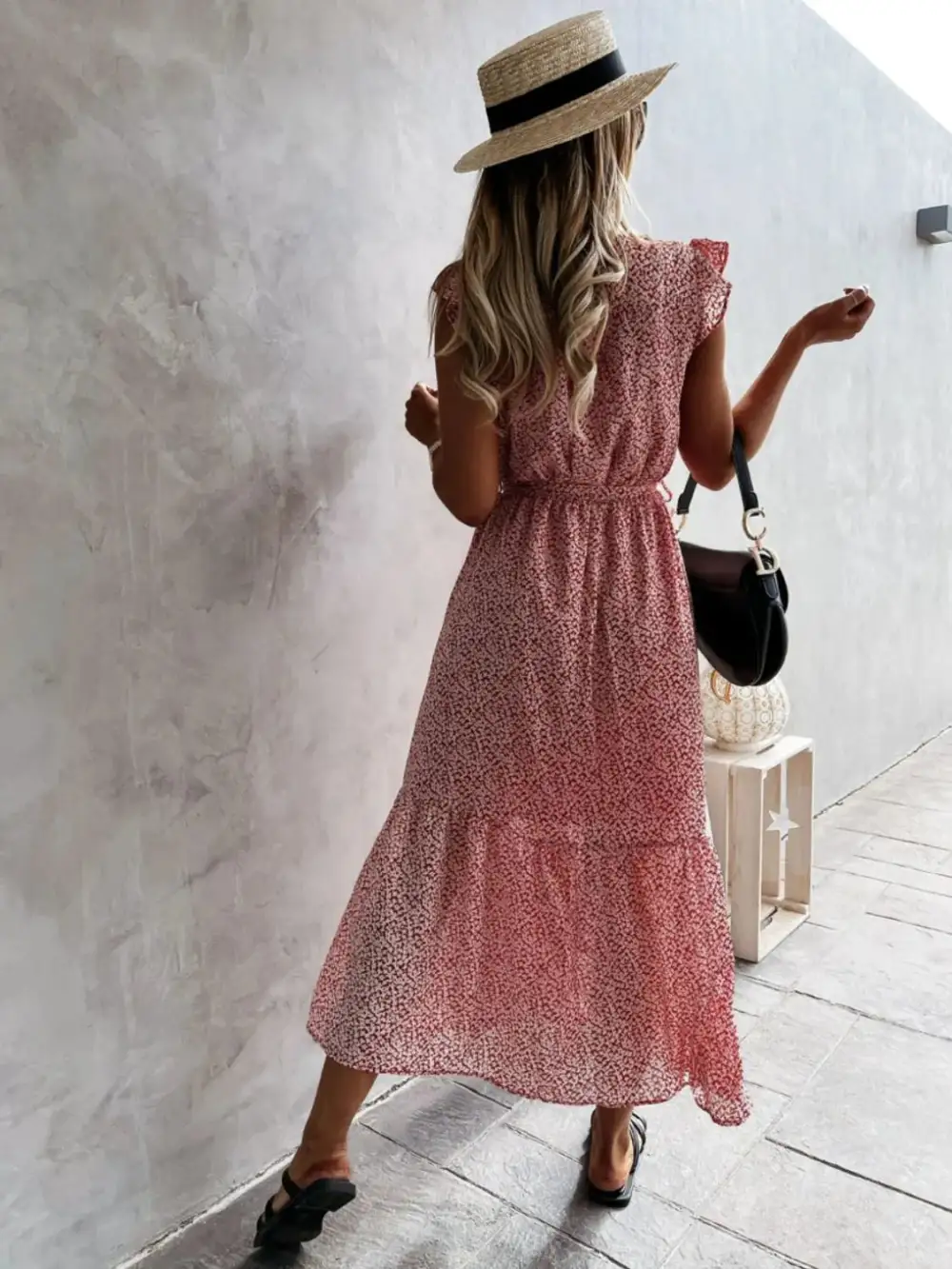 Everyday Surplice Neck Ruffle Trim Dress