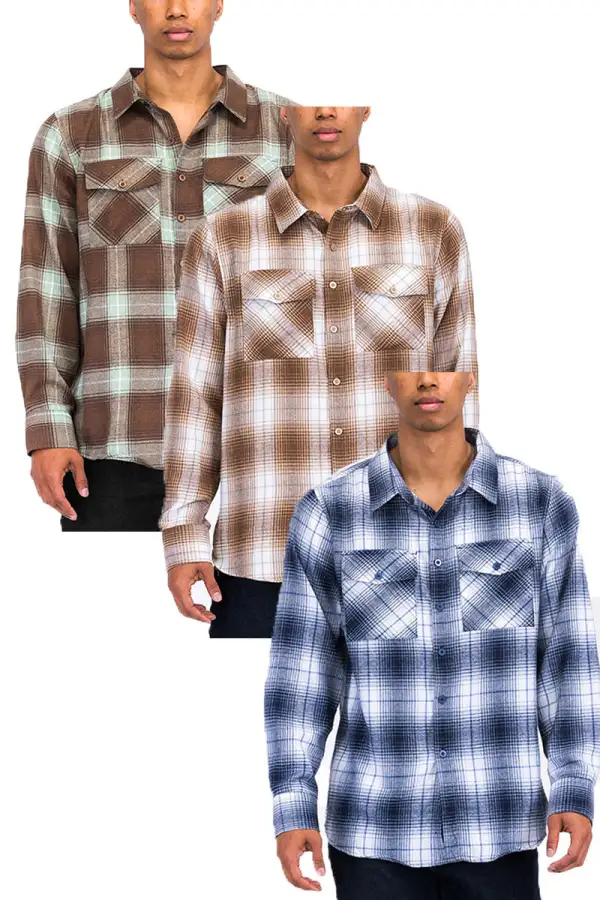 Brown Green Brushed Flannel Shirt