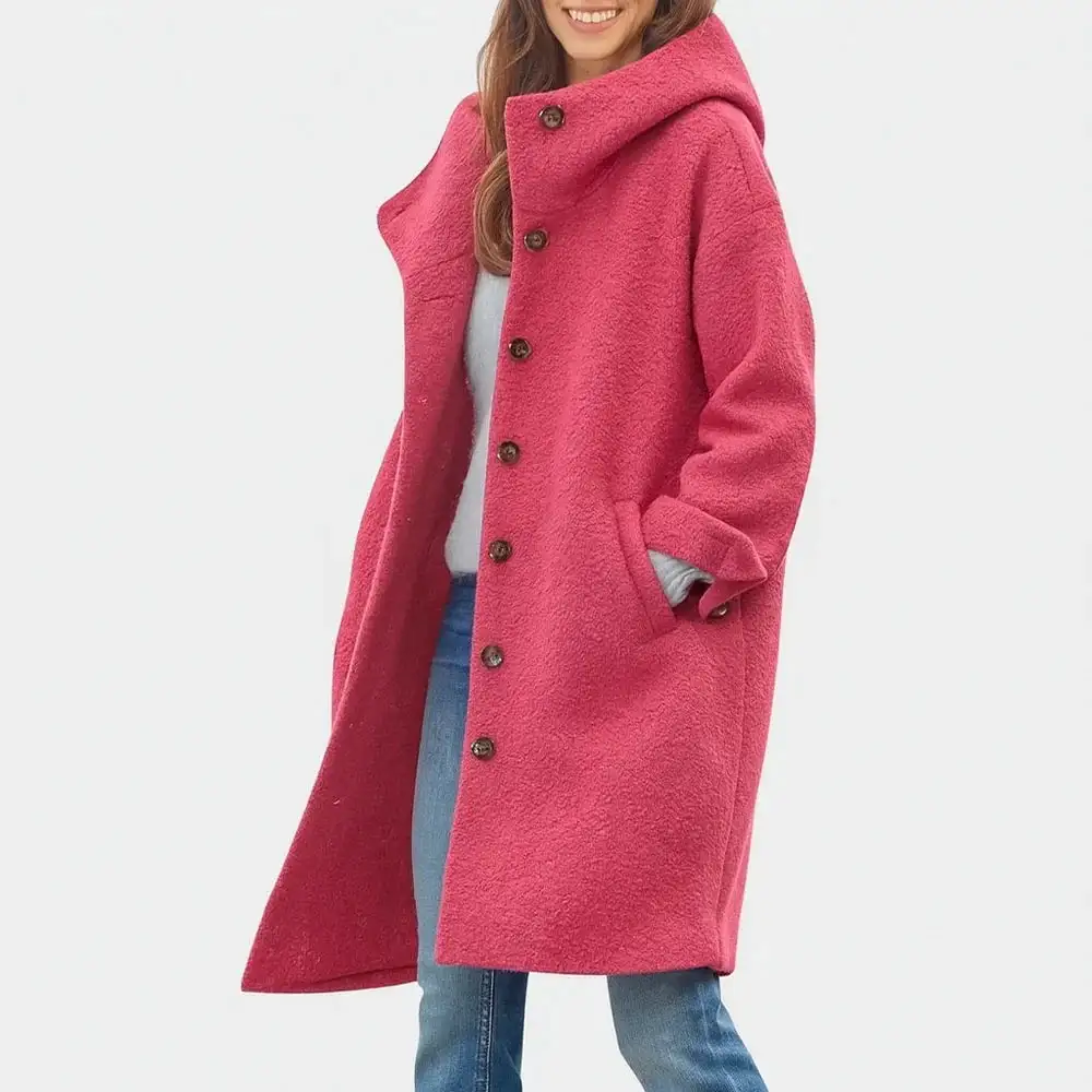 Hooded Wool Blend Longline Coat