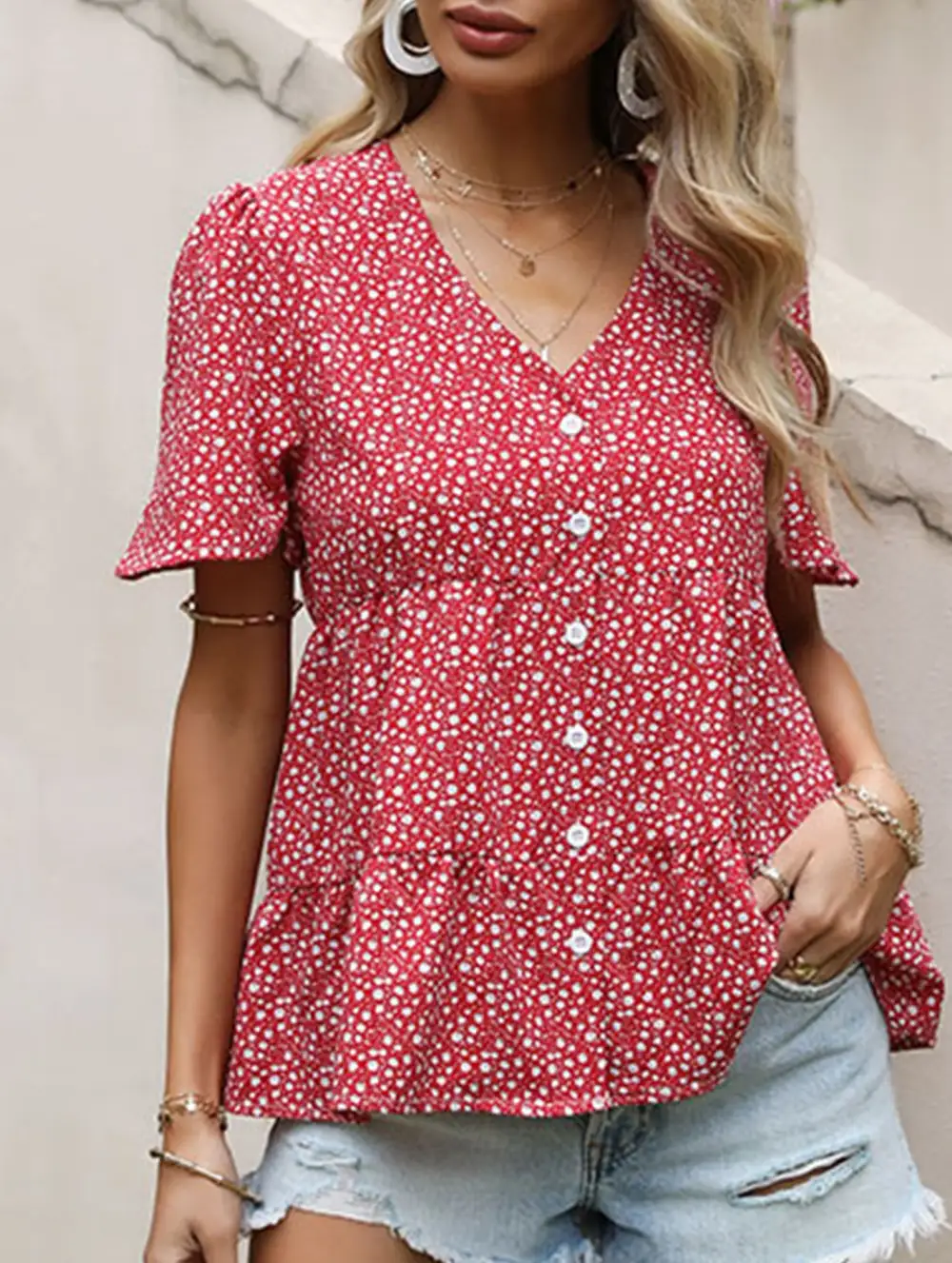 Polka Dot V Neck Shirt