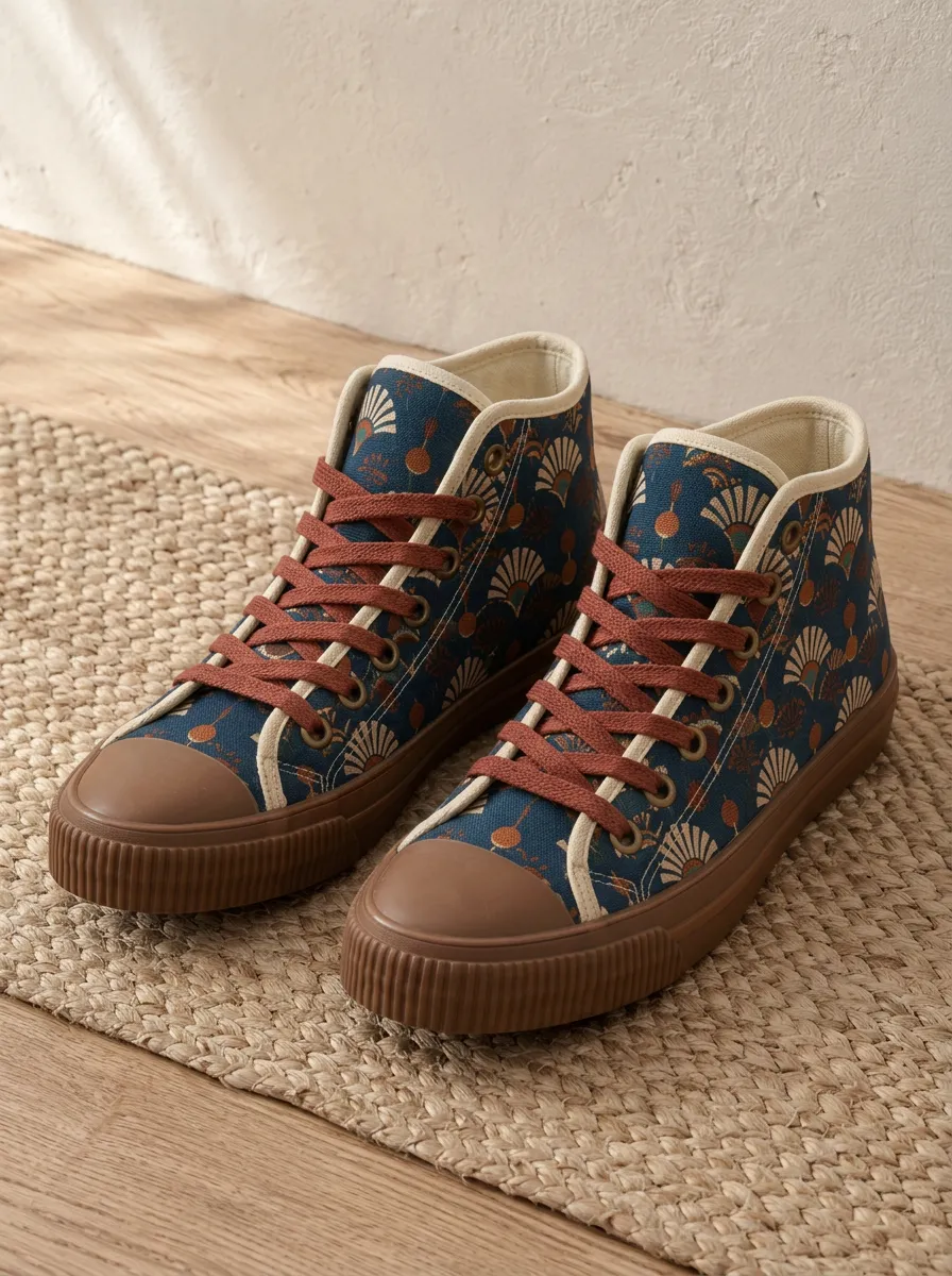 Unisex Modern Vintage Fan Pattern Patterned Botanical Canvas Shoes