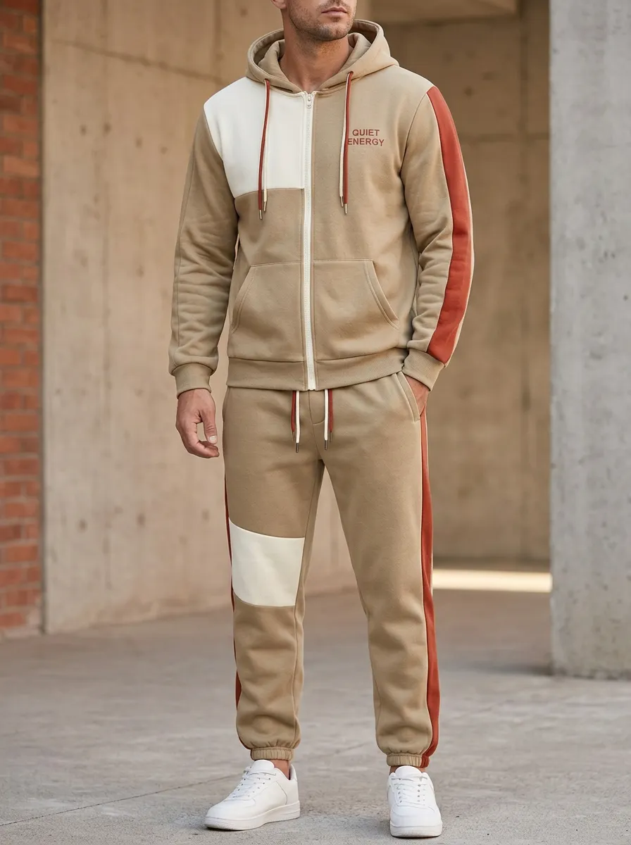 Men's Modern Quiet Energy Colorblock Patchwork Print Jogger Set
