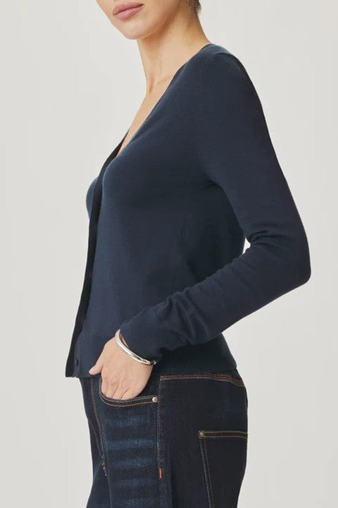 Navy Blue V-Neck Knit Cardigan