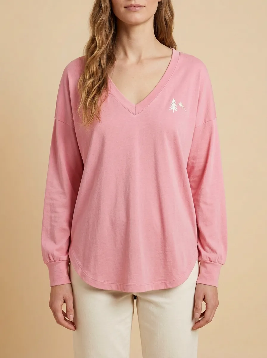 Women's Mountain V-Neck Long-Sleeve Graphic T-Shirt