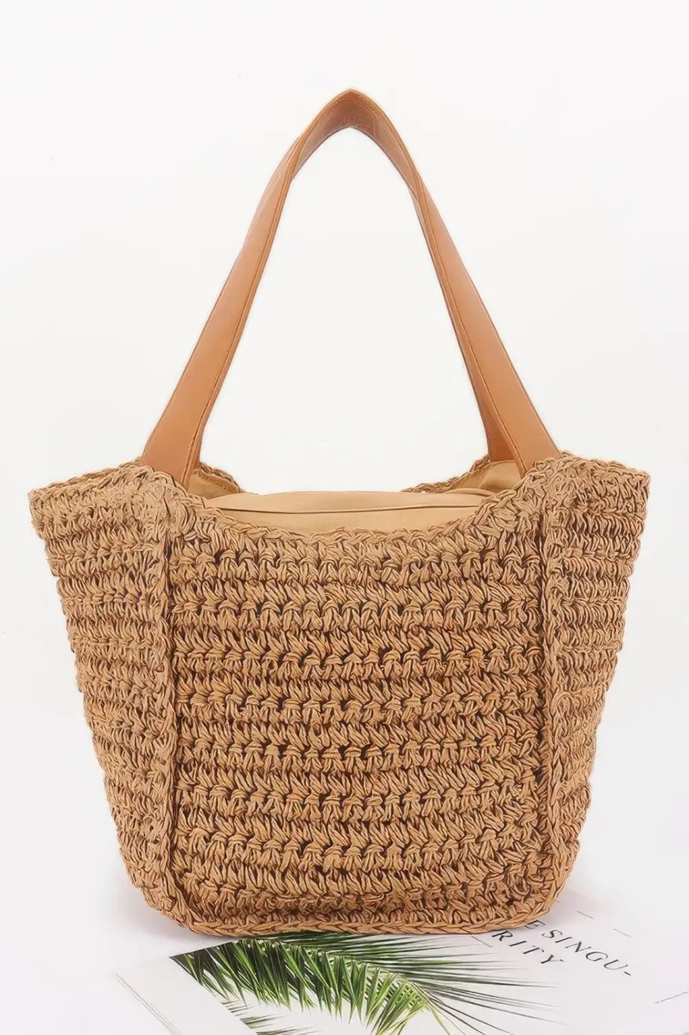 Faux Straw Ribbon Tote Bag