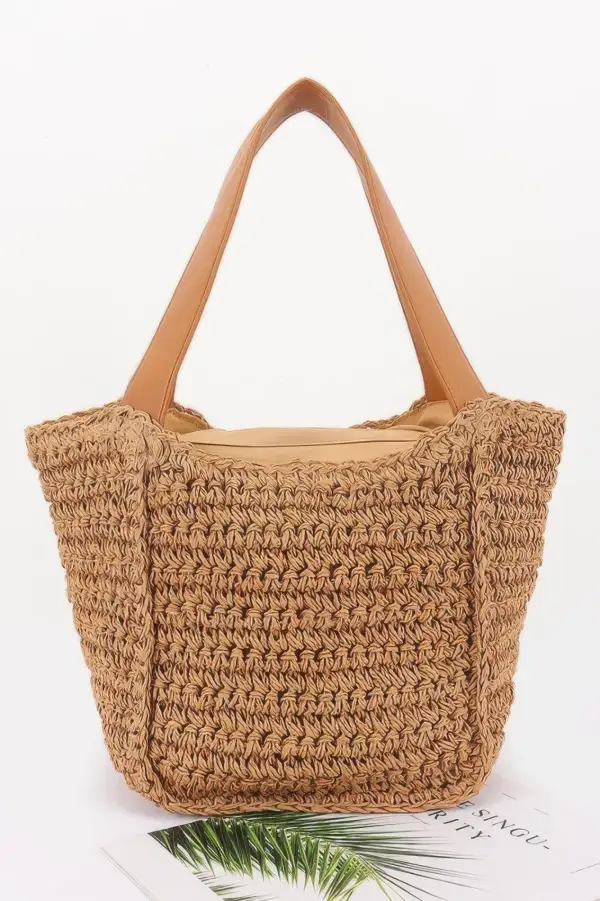Faux Straw Ribbon Tote Bag