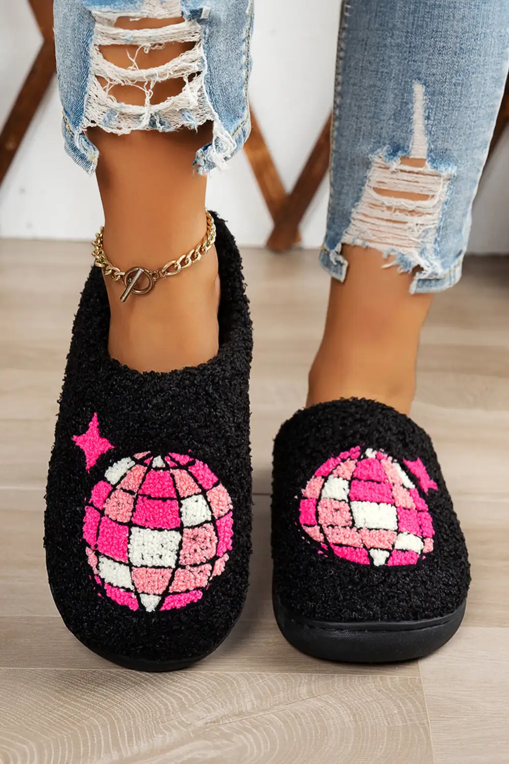 Disco Ball Plush House Slippers