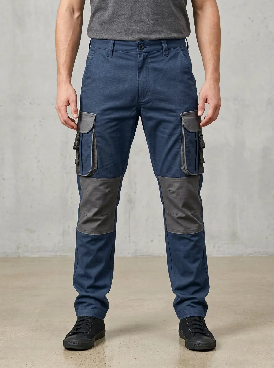 Unisex Multi-Pocket Contrast Panel Tactical Work Pants