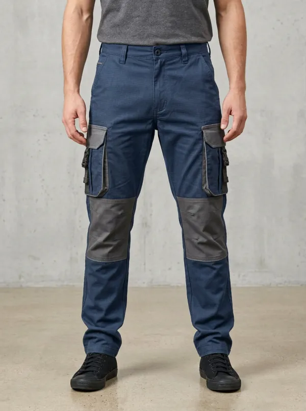 Unisex Multi-Pocket Contrast Panel Tactical Work Pants