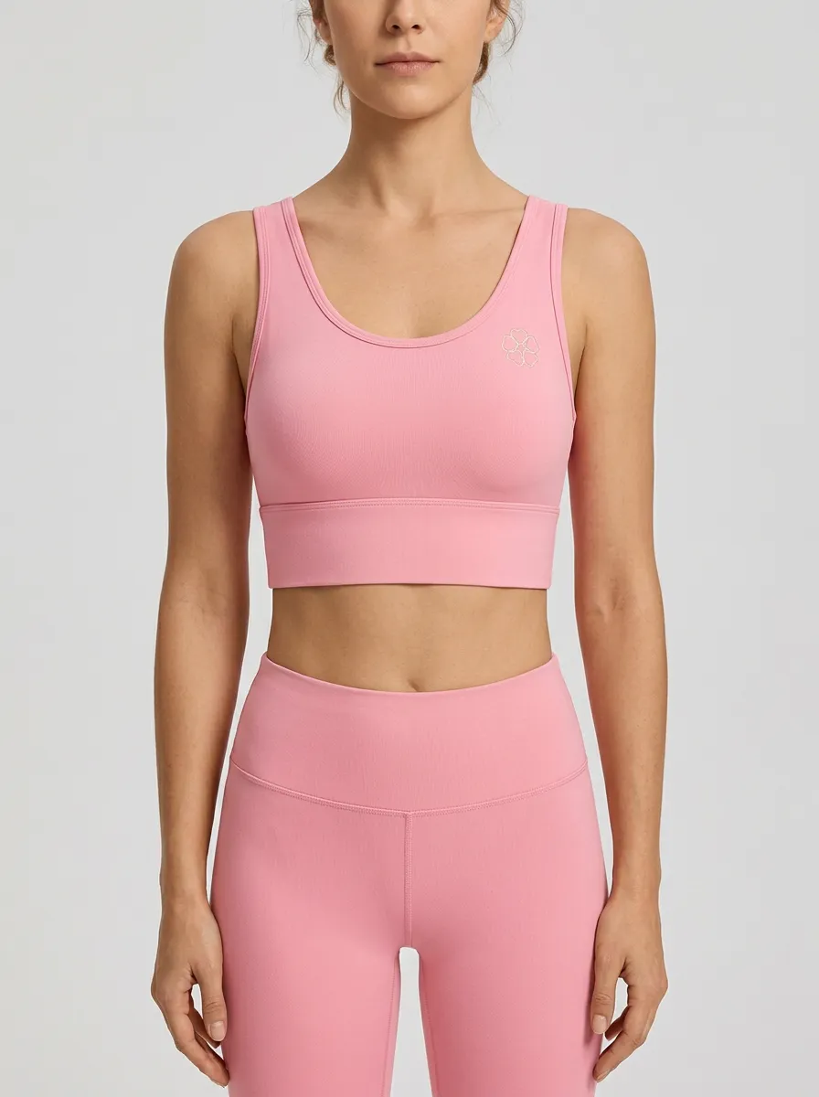 Women's Floral-Embroidered Scoop-Neck Reinforced-Trim Left-Chest Sports Bra