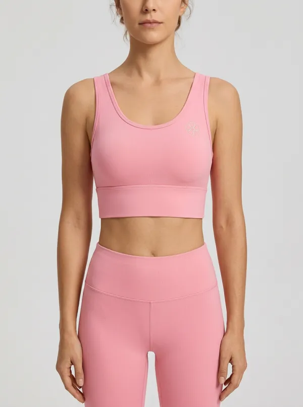 Women's Floral-Embroidered Scoop-Neck Reinforced-Trim Left-Chest Sports Bra