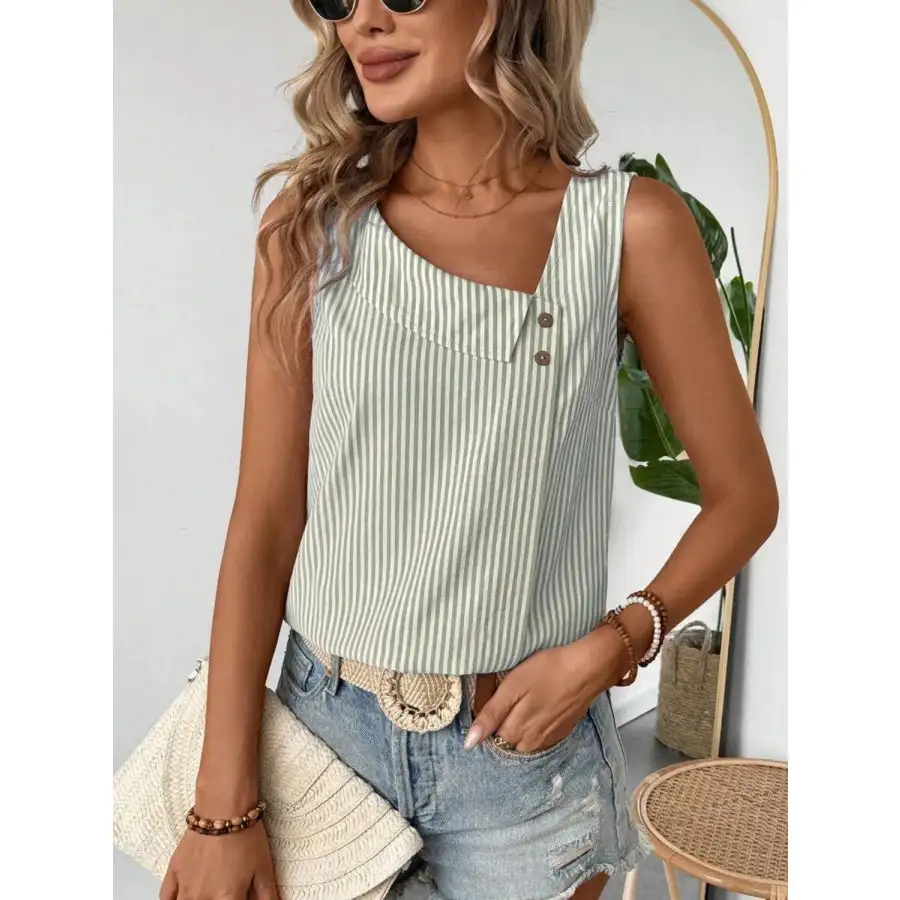 Decorative Button Asymmetrical Tank