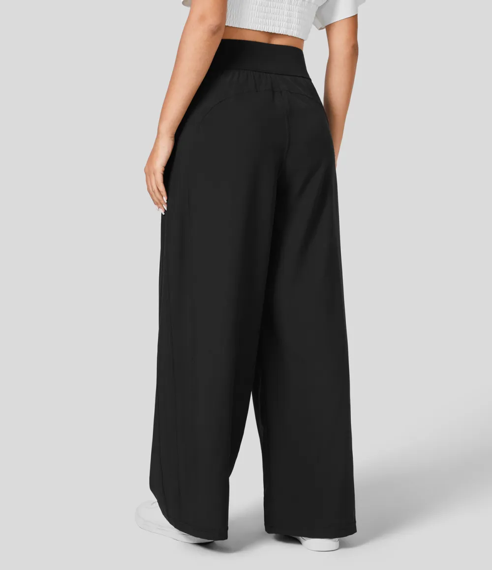 Mid Rise Side Pocket Wide Leg Casual Pants