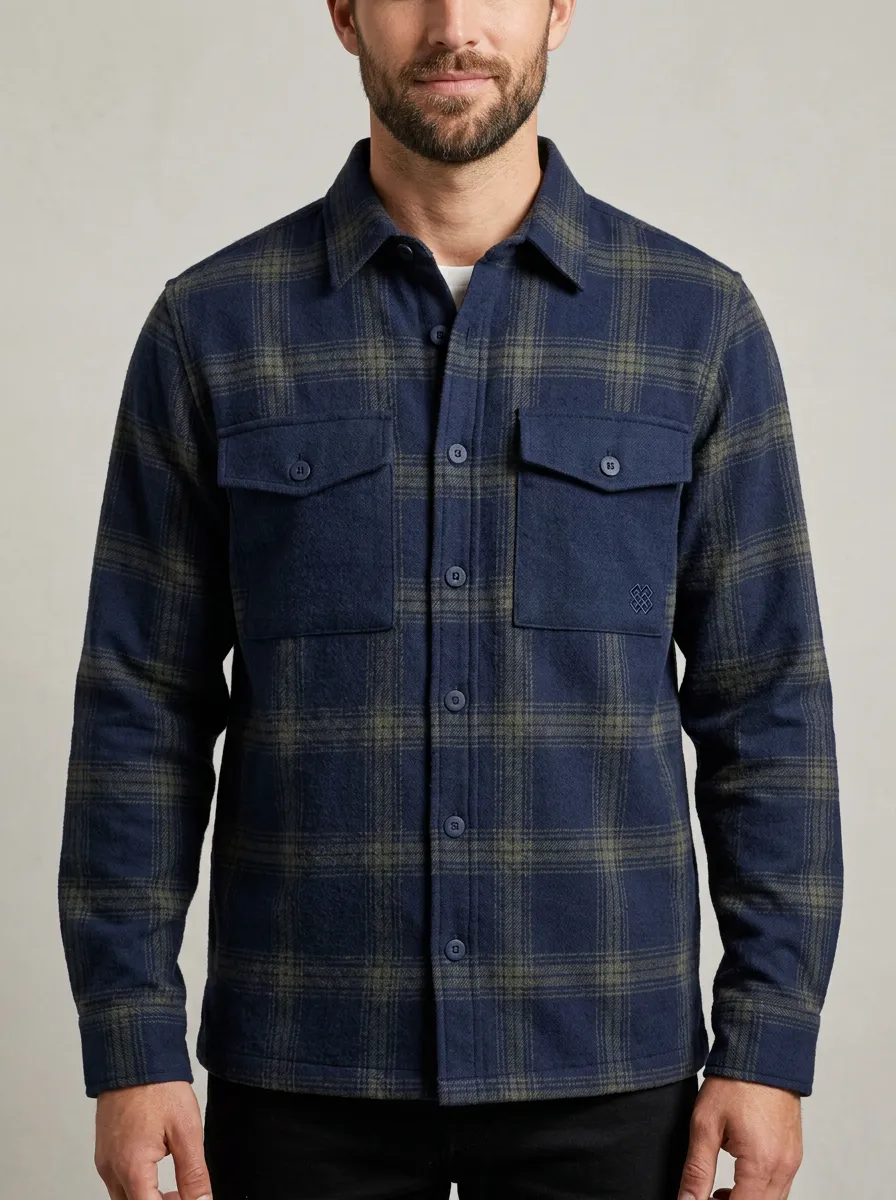 Men's Casual Plaid Pattern Embroidered Flannel Jacket
