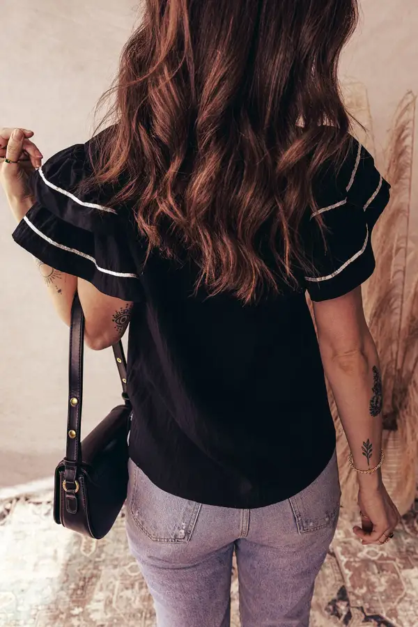 Women's Textured Short Sleeve Ruffled Top