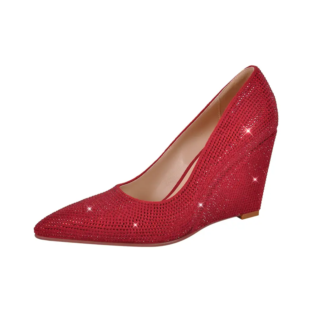 Rhinestone Pointed Toe Mid Heel Pumps